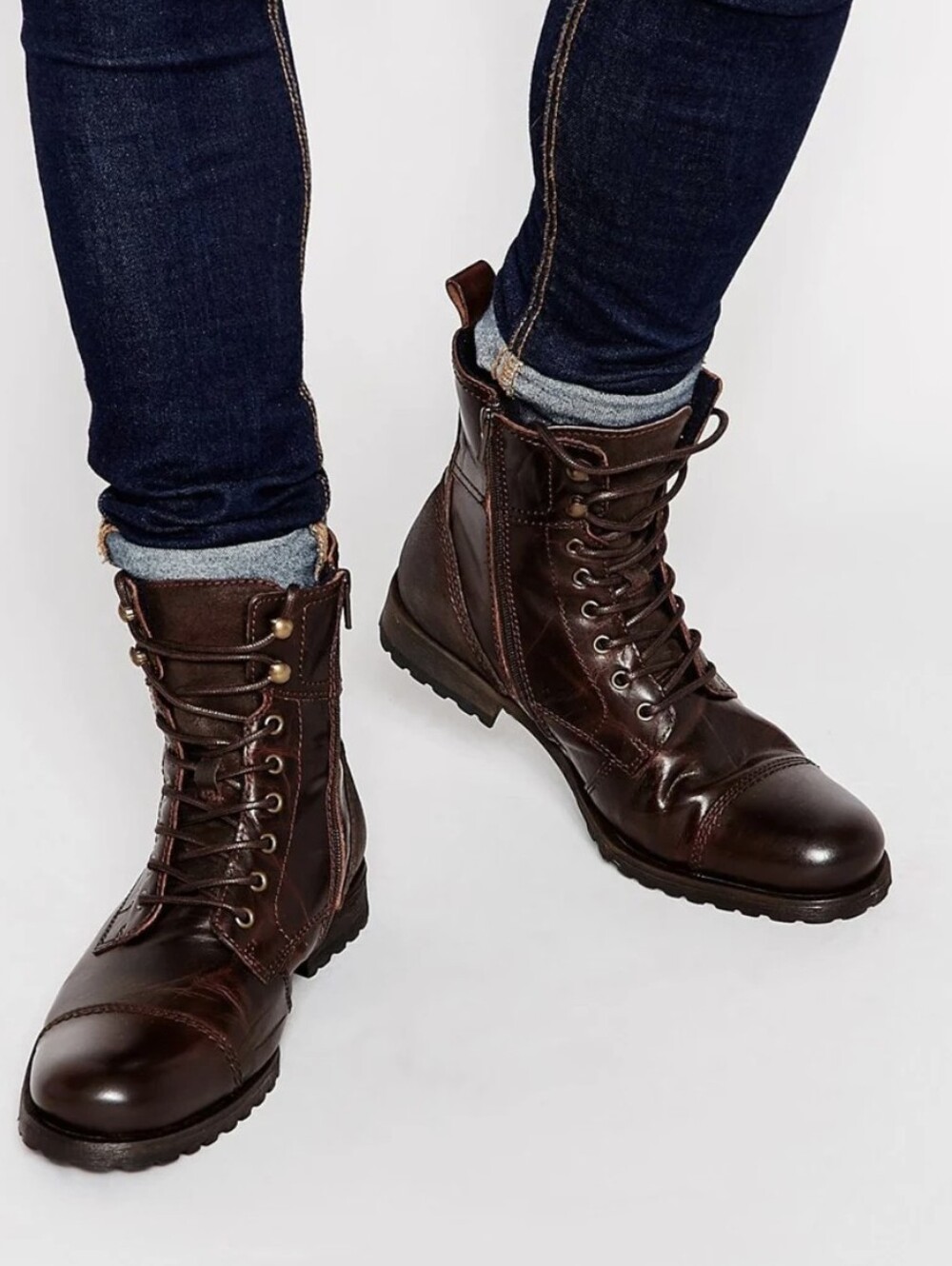 ALDO Men’s Made in Portugal Leather Cap Toe lace up Side-Zip Boots – Size 9